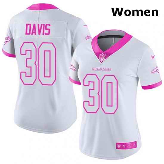 Womens Nike Denver Broncos 30 Terrell Davis Limited WhitePink Rush Fashion NFL Jersey